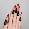 Hypnaughty 30 Pcs Revenge Coffin Black Glossy Press On Nails With Bright Matte Red Underneath & Nail Kit With Glue (Revenge Coffin)