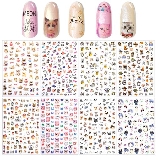 PHOGARY 8 Sheets Cat Nail Sticker for Nail Art Decoration False Nail Manicure Decals Girls Women ...