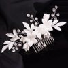 Teyglen Dainty Flower Wedding Hair Comb Bridal Silver Leaf Crystal Pearl Hair Pieces Side Comb for Bride Floral Rhinestone Headpieces Hair Accessories for Women Girls