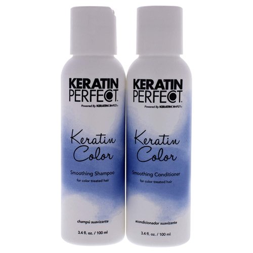 Keratin Perfect - Color Travel Duo - Shampoo & Conditioner - Reduce Dull Hair - Glossy Shine - For Color Treated Hair - Moisture Retain - Sulfate Paraben Free - 3.4 Oz