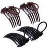4Pcs Ponytail Bump it UP Volume Inserts Combs Fluffy Hair Comb Hair Styling Tool with Elastic Rubber Band (2 Black+2 Coffee)