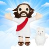 JIAJEGTGT Jesus Plush, 13 Inches Jesus Plushie with Sheep Stuffed Animals, Classic Christian Religious Jesus Stuffed Doll, Gifts for Boys Girls Party Easter Christmas (Red)
