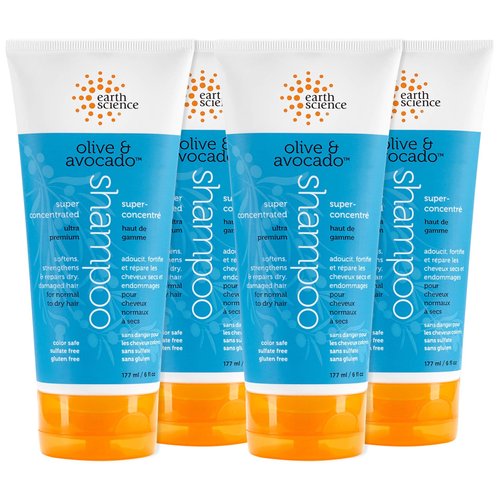 EARTH SCIENCE - Olive & Avocado Oil Shampoo: Super Concentrated for Normal to Dry Hair (4pk, 6 oz.)