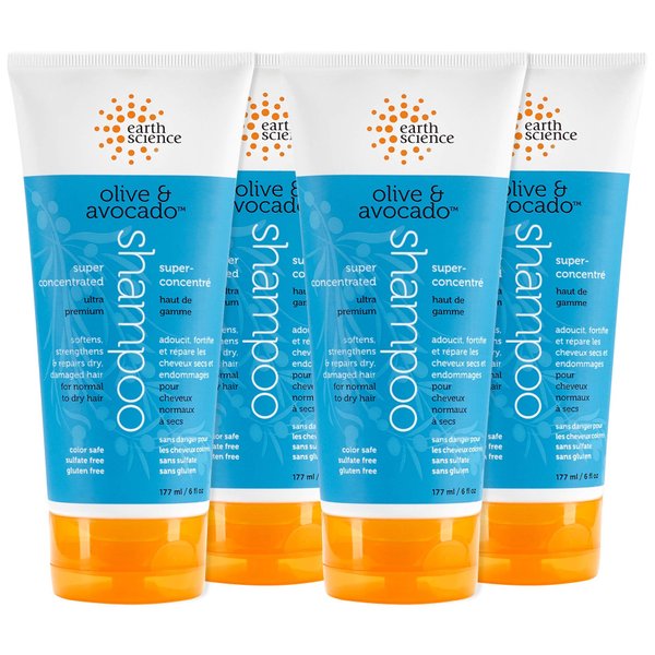 EARTH SCIENCE - Olive & Avocado Oil Shampoo: Super Concentrated for Normal to Dry Hair (4pk, 6 oz.)