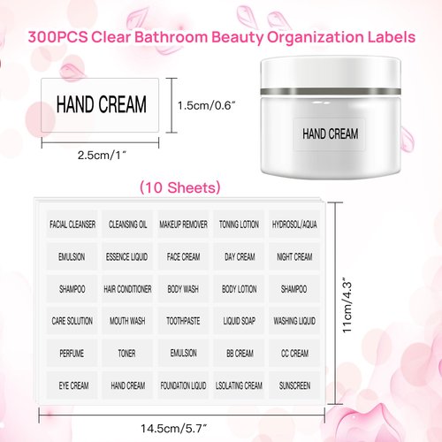 HVSWLY 300 PCS Waterproof Labels for Travel Size Bottles,Clear Bathroom Labels and Beauty Organization Labels,Travel Bottle Labels for Shampoo Conditioner Lotion Cream