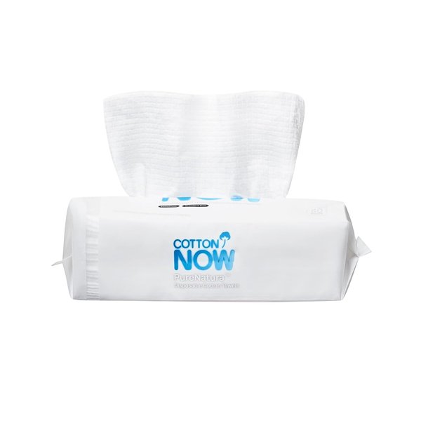 PureNatura™ Disposable Cotton Towels, 100% American Cotton, Facial Use, Make-up Removal, Extra Thick, 1-Pack (50 Towels)