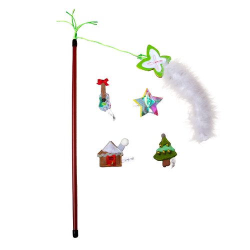 Doggy Parton 5-Piece Holiday Cat Teaser and Felt Toy Set, Red