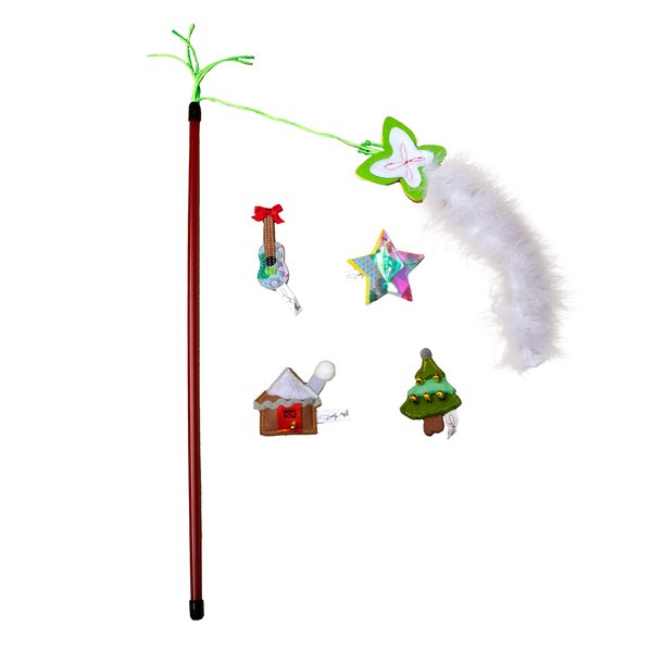 Doggy Parton 5-Piece Holiday Cat Teaser and Felt Toy Set, Red