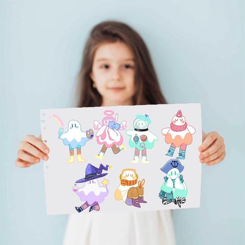 32 Sheet Cute Ghost Stickers,Make Your Own Cute Ghost Stickers for Kids,Make-a-Face Stickers Birthday Party Supplies for Boys Girls Gifts