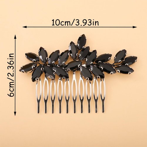Kercisbeauty Black Crystal Beads Cute Hair Comb for Women and Girls Wedding Bridal Handmade Classic Jewelry Hair Piece for Prom Dancing Ball