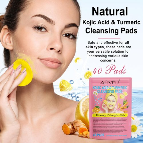 NIFEISHI Turmeric Kojic Acid Cleansing Pads, 80pcs Kojic Acid and Turmeric Cleansing Pads with Vitamin B5, Vitamin C Turmeric, Face Pads, Sugar Turmeric Cleansing Pads for Face