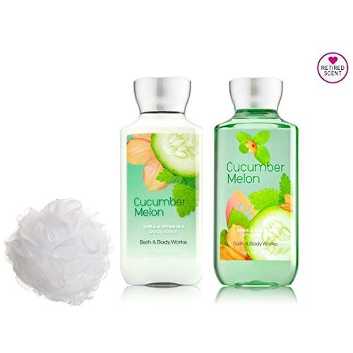 Bath & Body Works - Signature Collection -Cucumber Melon - Body Lotion 8 Fl Oz - Shower Gel 10 Fl Oz & Shower Sponge Gift Set Men or Women