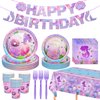 LCY WEDSHI 122Pcs Mermaid Birthday Decorations Party Supplies, Party Favors Disposable Dinnerware Set Including Tablecloth, Banner, Plates, Cups, Napkin, Fork, Serves 24 Guest