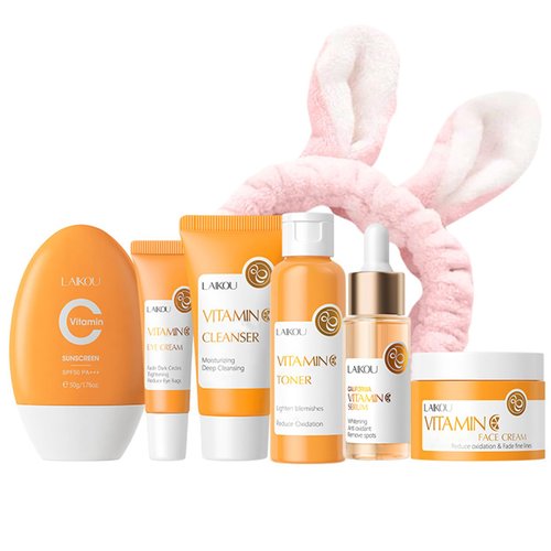 Vitamin C Skincare Set, Travel Size Skin Care Set With Vitamin C Serum,Toner,Cleanser,Eye Cream,Face Cream,Sunscreen, Travel Skincare Set For Girls, Stocking Stuffers for Teens