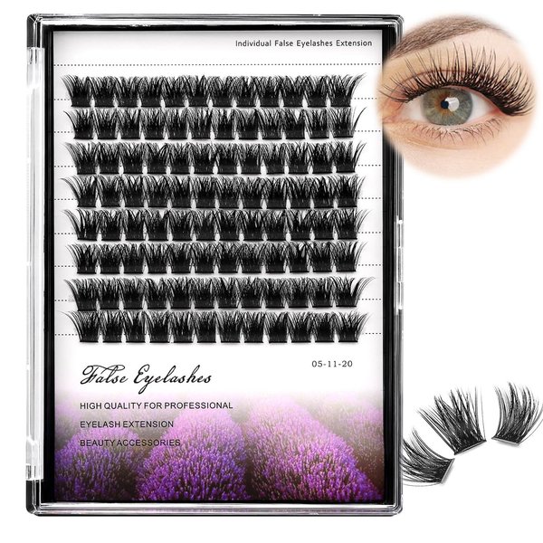 Dedila 96pcs Wide Stem Dramatic Volume Eye Lashes Extensions D Curl Black Soft Individual False Eyelashes Cluster Makeup Toos (16mm)
