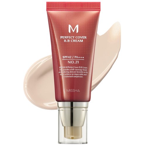 MISSHA M Perfect Cover BB Cream No.21 Light Beige for Bright Skin SPF 42 PA +++ 1.69 Fl Oz - Tinted Moisturizer for face with SPF, Stocking Stuffers