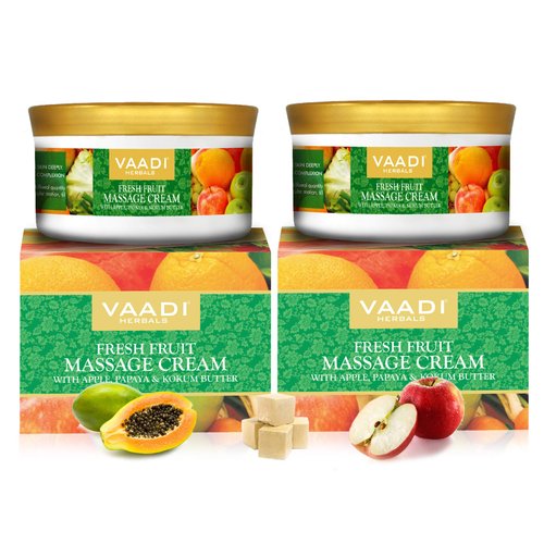 Vaadi Herbals Fresh Fruit Massage Cream with Apple, Papaya & Kokum Butter, 5.3 Ounce Each (Pack of 2)
