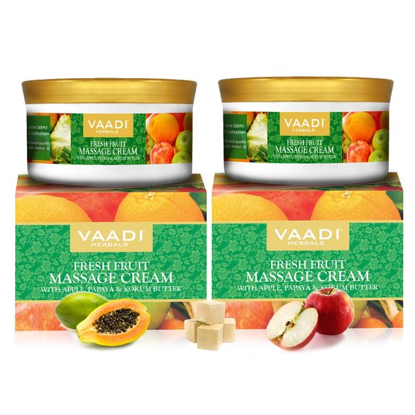 Vaadi Herbals Fresh Fruit Massage Cream with Apple, Papaya & Kokum Butter, 5.3 Ounce Each (Pack of 2)