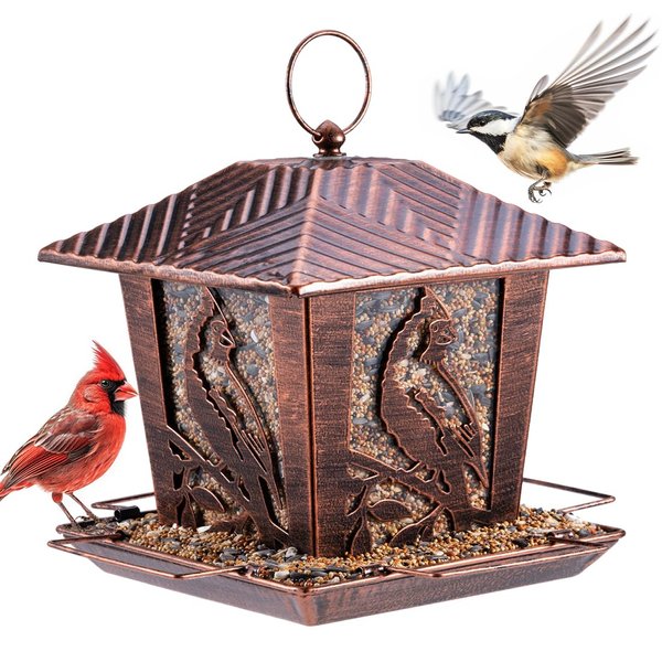 Birdream Bird Feeder, Cardinal Pattern Metal Bird Feeders, 3 Lbs Bird Feeder for Outdoors Hanging, Rust-Resistant and Weatherproof Wild Bird Feeder with 4 Perches for Garden Decoration Yard Gifts