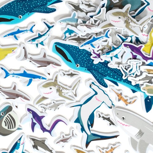 READY 2 LEARN Foam Stickers - Sharks - Pack of 132 - Self-Adhesive Stickers for Kids - 3D Cute Shark Stickers for Laptops, Party Favors and Crafts