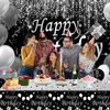 Black and White Party Decorations, Happy Birthday Decorations for Men Women with Photography Backdrop & Tablecloth Balloons Arch Kit Banner Birthday Party Supplies Bday Decor with Table Cover