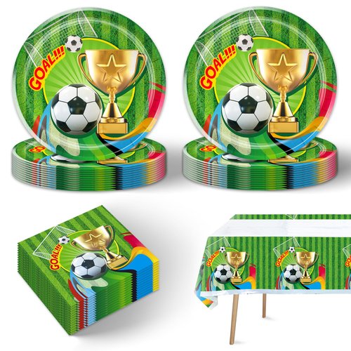 41pcs Soccer Party Supplies ,include 20 Plates, 20 Napkin and 1pcs Tablecloth,Used for Soccer Birthday Party Decoration (Green Soccer III)