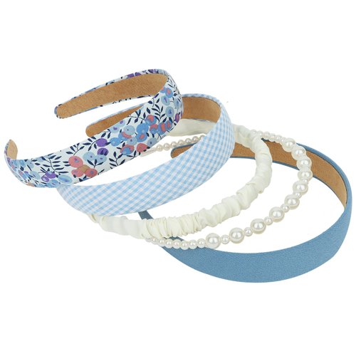 CAVETEE Headbands for Women, 5 Pack Different Designs Fashion Headbands for Women Pearl Headband Padded Headbands Hair Accessories Non-slip Head Bands for Women's Hair (Blue)