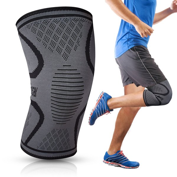 RiptGear Knee Compression Sleeve - Braces for Knee Pain - Compression for Arthritis, Meniscus Tear, Running, Walking - Support for Women and Men - Sleeves Weightlifting (Medium, Gray (1 Pack))