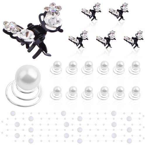6pcs Butterfly Rhinestone Claw Hairpin Clips, 20pcs Pearl Spiral Bridal Hair Clips, 1pcs Wedding Braided White Handmade Beaded Headpiece Hair Accessories for Women Girls Prom Party