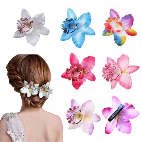 Erioctry 12Pcs Orchid Flower Hair Clips Multicolor Hawaiian Beach Flower Hair Pins Butterfly Orchid Alligator Slide Clips Wedding Party Bridal Hairclips Hair Accessories for Women Girls