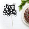 1 Pack Happy 16th Birthday Cake Topper Glitter Sweet 16 Cake Pick Birthday 16th Birthday Cake Decorations for Children 16th Birthday Theme Party Supplies Black