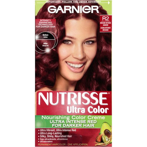 Garnier Nutrisse Ultra Color Nourishing Hair Color Creme, R2 Medium Intense Auburn (Packaging May Vary)