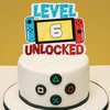Level 6th Unlocked Cake Topper - Electronic Games Theme Boys Birthday Party Decorations Supplies - 6th Happy Birthday