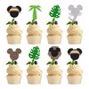 Gyufise 24Pcs Mouse Safari Cupcake Toppers Glitter Jungle Leaves Cupcake Picks Cute Animal Safari Cake Decorations Baby Shower Kids Birthday Micky Theme Party Supplies