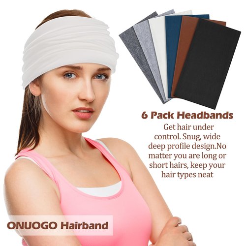 ONUPGO Wide Headbands for Women Non Slip Stretchy Head bands for Women's Hair Thick Hair Bands Workout Headbands Head wraps 6 Pack