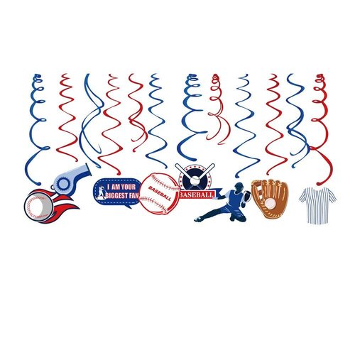Kristin Paradise 30Ct Baseball Hanging Swirl Decorations, Kids Party Supplies, Birthday Theme Decor for Boy Girl Baby Shower, 1st Bday Favors Idea