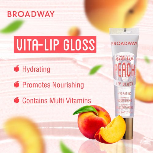 Ruby Kisses Broadway Lip Gloss Vita-Lip Clear Lip Gloss, Moisturizing, Soothing, Super Glossy with Vitamin Oil (Peach)