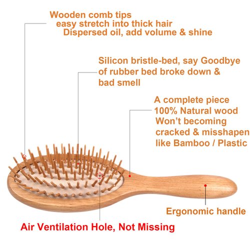 WeCoola Wooden Bristle Hair Brush is a Wood Brushes with Wooden Bristles can Stimulate Scalp to Help Scalp Massage & Hair Growth,As Gift for Mother & Father & Friedn All Hair Type