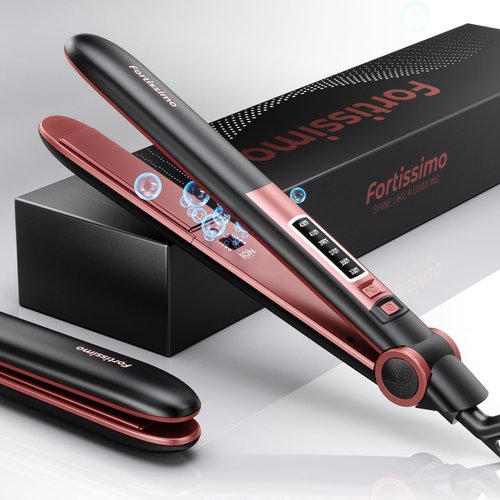 Fortissimo Flat Iron Hair Straightener，2 in 1 Hair Straightener and Curler,Professional Ceramic Straightener,330°F-430°F Temperatur for All Hairstyles, Dual Voltage and Auto Shut Off