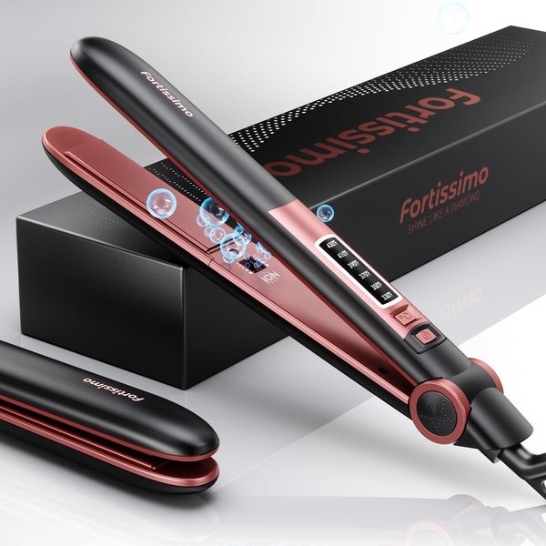 Fortissimo Flat Iron Hair Straightener，2 in 1 Hair Straightener and Curler,Professional Ceramic Straightener,330°F-430°F Temperatur for All Hairstyles, Dual Voltage and Auto Shut Off