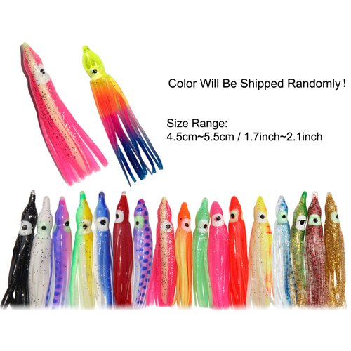 Fishing Lures Squid Skirts Octopus Lures Soft Plastic Trolling Skirt Lure Kit Saltwater Fishing Bait for Bass Trout 1.8inch 60pcs