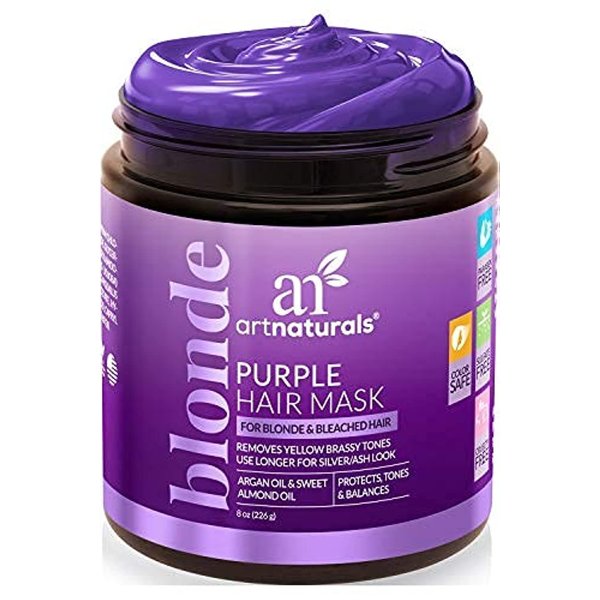 Artnaturals Purple Hair Mask for Blonde, Silver & Platinum Hair - Removes Yellow Brassy Color, Repairs Dry & Bleached Hair - Deep Conditioning Treatment Hair Moisturizer - Sulfate Free (8 Oz/226g)