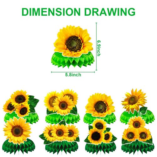 9Pcs Sunflower Birthday Party supplies set Honeycomb Centerpieces Double Sided Table Topper for Sunflower Birthday Party Decorations (Sunflower)