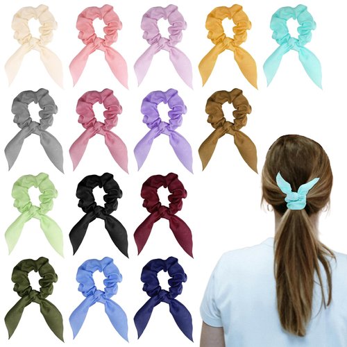Satin Scrunchies 15PCS Satin Hair Tie Bow Scrunchies Small Scrunchies Silk Ponytail Holders Thin Scrunchies Hair Accessories for Women Girls Elastic Ropes Ponytail Holder (Multicolor)