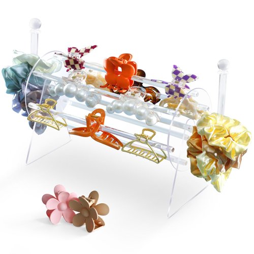 SNOWSTAR Acrylic Claw Clip Organizer Holder,360-Degree Rotating Claw Clip Holder and L-Type Stora...