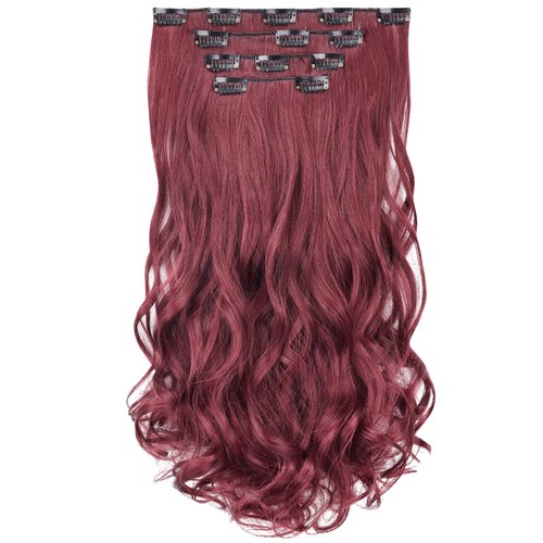 SYXLCYGG Burgundy Hair Extensions 4pcs Synthetic Wavy Hair Extension 18" 5.5 Oz Curly Dark Red Hair Piece Women Natural Fluffy&Not Tangled Full Head