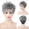 Gray Wig for Women, Elegant Fluffy Gray and White Pixie Cut Wig Natural Appearance Thickened Mixed Curly Hair Wig for Middle-Aged and Older Adults Daily Party Use Great Gift for Mom