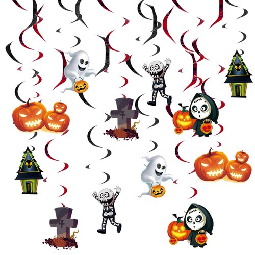 24pcs Halloween Decorations , Pumpkin Bat Witch Ghost Hanging Swirl , Hanging Decoration for Halloween Party Supplies (helloween)
