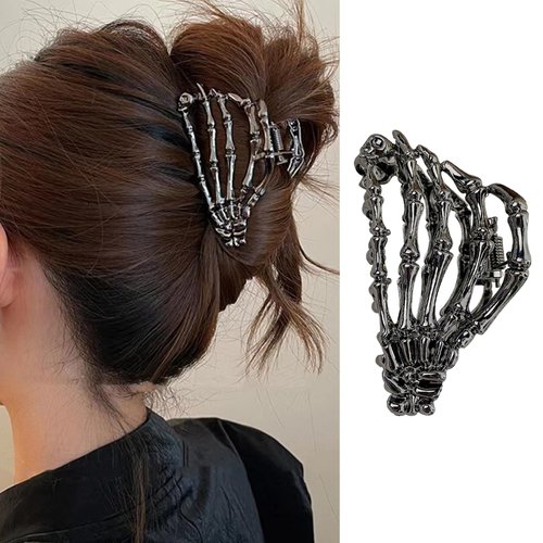 Halloween Skeleton Hand Hair Claw Clips Metal Black Alloy Hair Clips Non Slip Ghost Hand Hair Barrette Gothic Catch Clips Halloween Hair Decorations Accessories for Women Thick or Thin Hairs