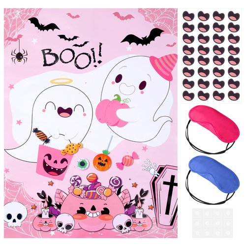JellyArch Halloween Party Games Pin the Mouth on the Ghost Pink Halloween Decorations Halloween Game for Activities Halloween Party Supplies Classroom